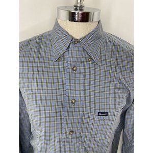 Faconnable Plaid Button Down Shirt Blue White Long Sleeve Sz XL Albert Goldberg